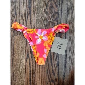 Stone Fox Swim Bijou Lei Lei Bikini Bottom XS High Cut Floral Orange Pink